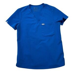 Figs Womens Scrub Top Small Blue Techinical Collection Short Sleeve Vneck